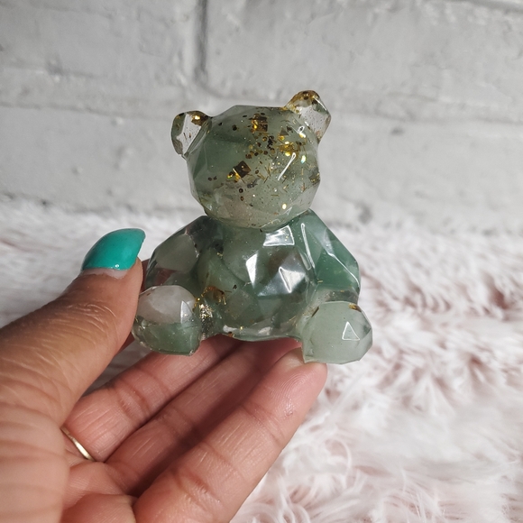 Aventurine and gold glitter bear statue